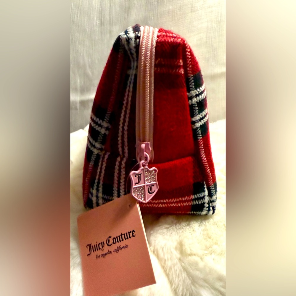 NEW Juicy Couture Red Plaid Travel Cosmetics Bag - Picture 5 of 5